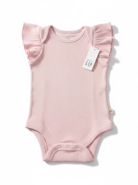 Baby GAP 100% Cotton Ribbed Bodysuit, Flutter Sleeve, Size 3-6 Months, Pink, NEW